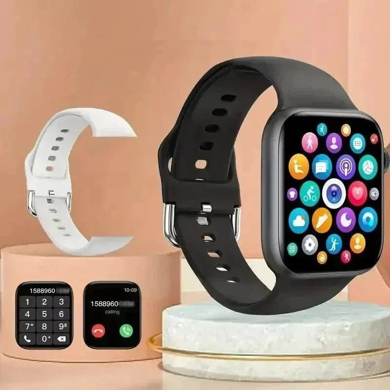 Montre de fitness intelligente pour femmes et hommes avec écran tactile, fonctions d'appel, suivi sportif et design élégant noir et blanc