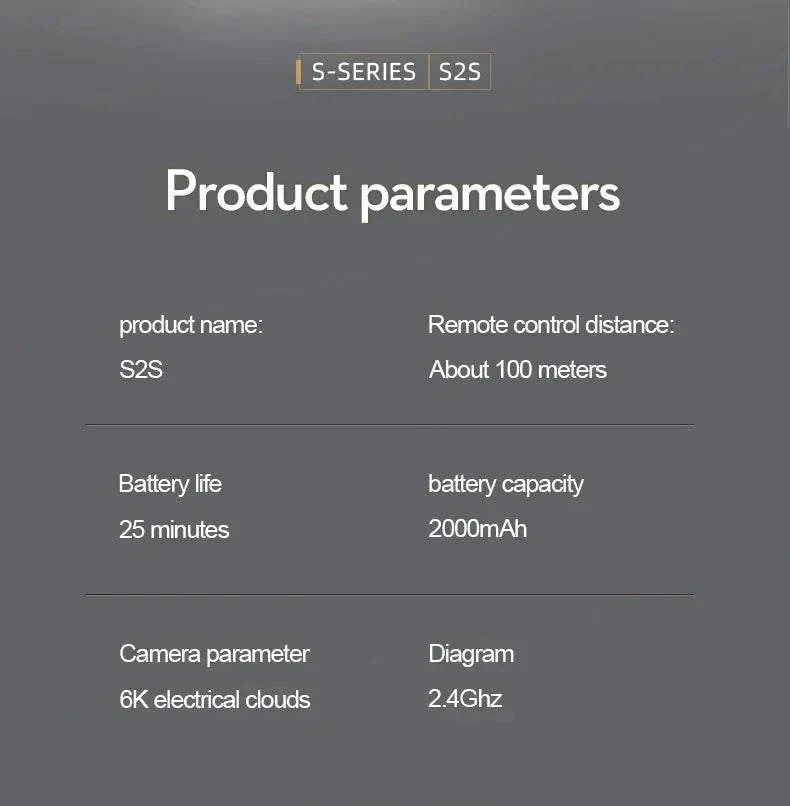 Nouveau S2S Mini Drone professionnel 8K HD rechargeable avec autonomie 25 minutes et contrôle à 100 mètres