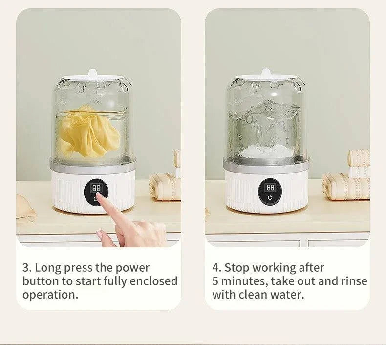 Mini machine à laver sans fil 1L pour nettoyage portable et efficace des sous-vêtements délicats.