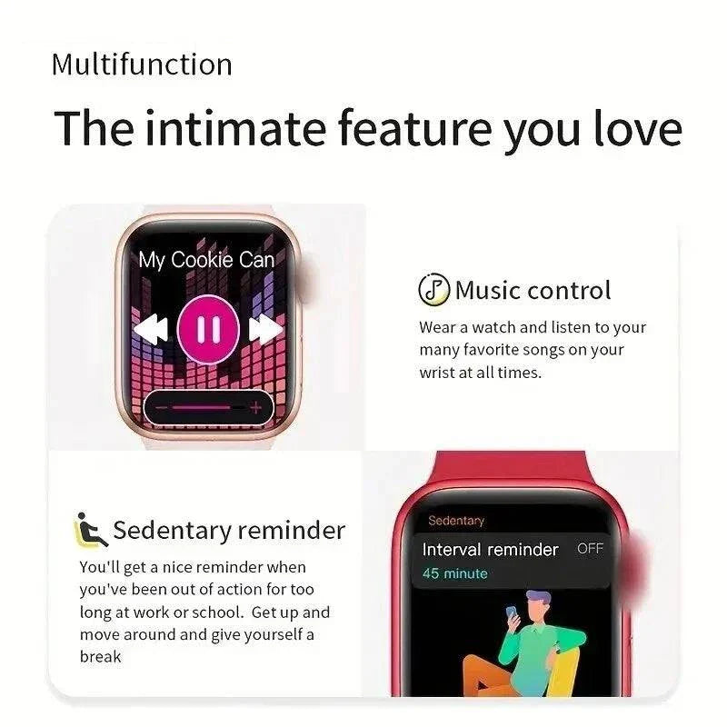 Montre de fitness intelligente multifonction avec contrôle musical et rappel sédentaire pour sport et quotidien.