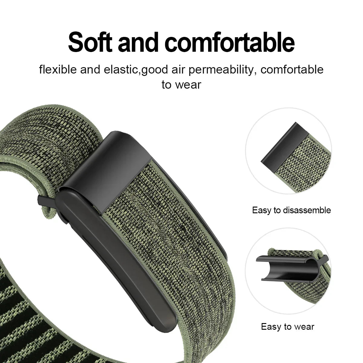 Sangle de remplacement souple et respirante pour montre, confortable et réglable en nylon vert militaire