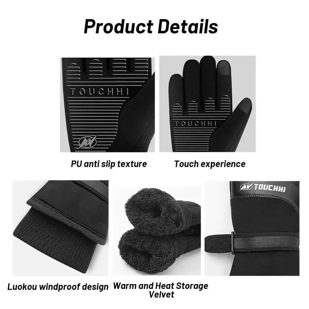 Gants d'équitation USB noirs avec texture antidérapante, isolants thermiques et design coupe-vent pour hiver robuste.
