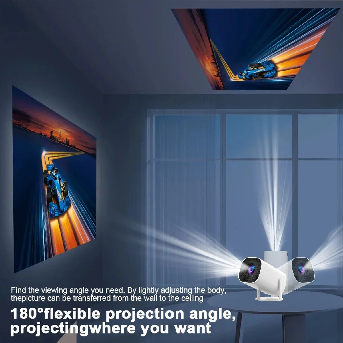 Mini projecteur HY300 Pro portable 4K WiFi6 avec projection flexible à 180° pour salon cinéma à domicile